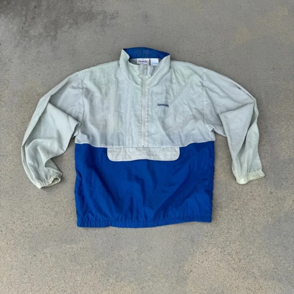 Vintage Reebok Track Jacket Mens X-Large Windbreaker Retro Nylon 90s Grey‎ Blue